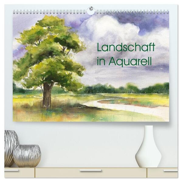 Landschaft in Aquarell (hochwertiger Premium Wandkalender 2026 DIN A2 quer) Kunstdruck in Hochglanz