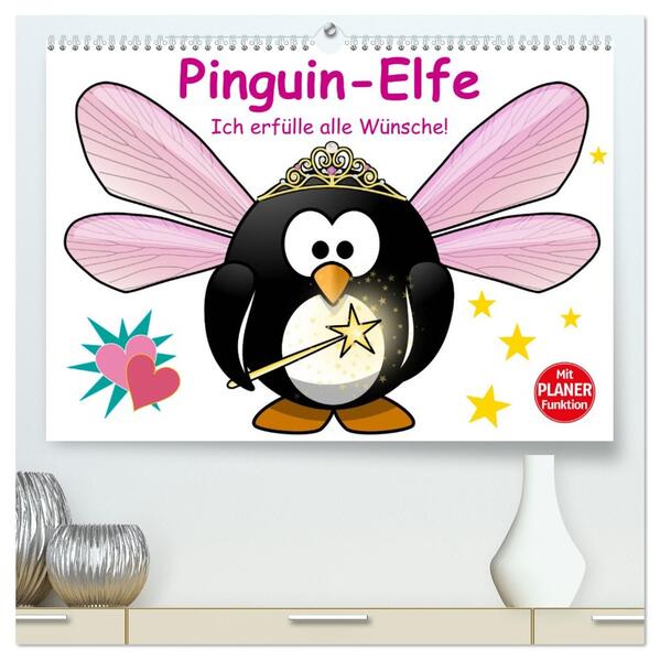 Pinguin-Elfe (hochwertiger Premium Wandkalender 2026 DIN A2 quer) Kunstdruck in Hochglanz