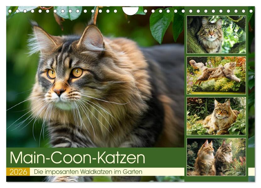 Main-Coon-Katzen. Die imposanten Waldkatzen im Garten (Wandkalender 2026 DIN A4 quer) CALVENDO Monatskalender