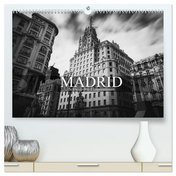 Madrid - Schwarz-Weiß Impressionen (hochwertiger Premium Wandkalender 2026 DIN A2 quer) Kunstdruck in Hochglanz