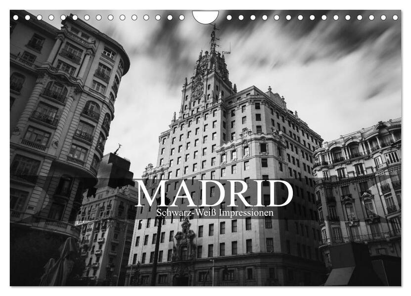 Madrid - Schwarz-Weiß Impressionen (Wandkalender 2026 DIN A4 quer) CALVENDO Monatskalender