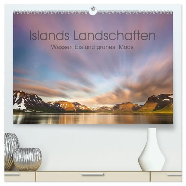 Islands Landschaften - Wasser Eis und grünes Moos (hochwertiger Premium Wandkalender 2026 DIN A2 quer) Kunstdruck in Hochglanz
