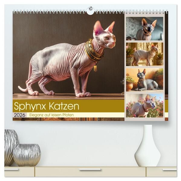 Sphinx Katzen. Eleganz auf leisen Pfoten (hochwertiger Premium Wandkalender 2026 DIN A2 quer) Kunstdruck in Hochglanz
