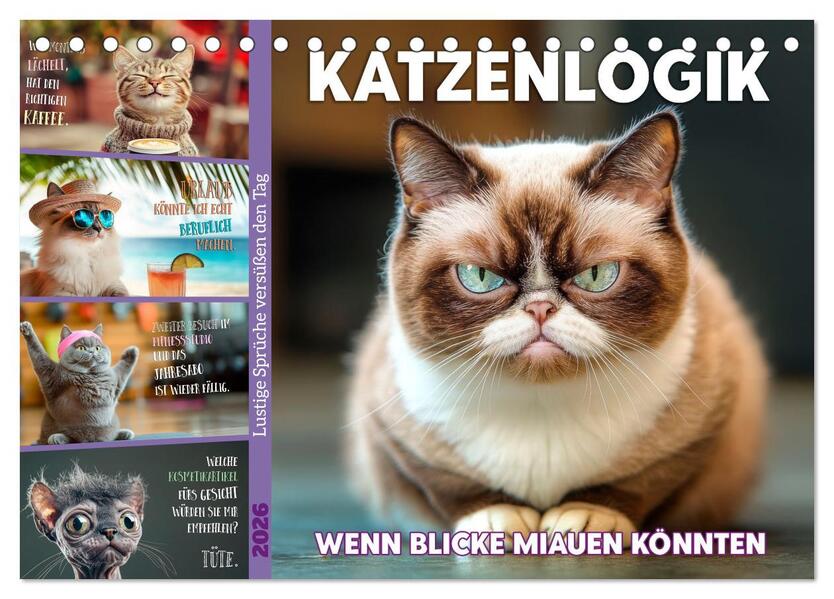 Katzenlogik - Wenn Blicke miauen könnten (Tischkalender 2026 DIN A5 quer) CALVENDO Monatskalender