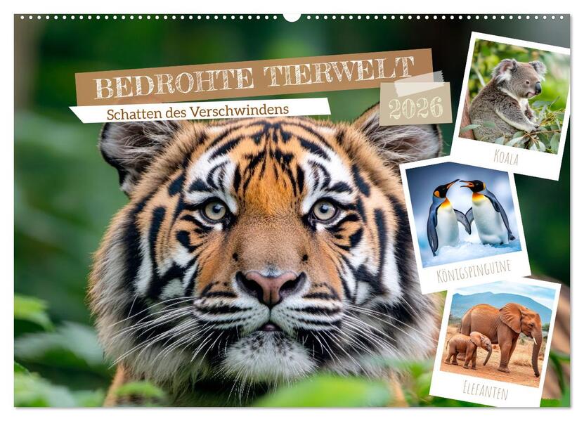 Bedrohte Tierwelt SCHATTEN DES VERSCHWINDENS (Wandkalender 2026 DIN A2 quer) CALVENDO Monatskalender