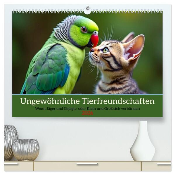 Ungewöhnliche Tierfreundschaften (hochwertiger Premium Wandkalender 2026 DIN A2 quer) Kunstdruck in Hochglanz