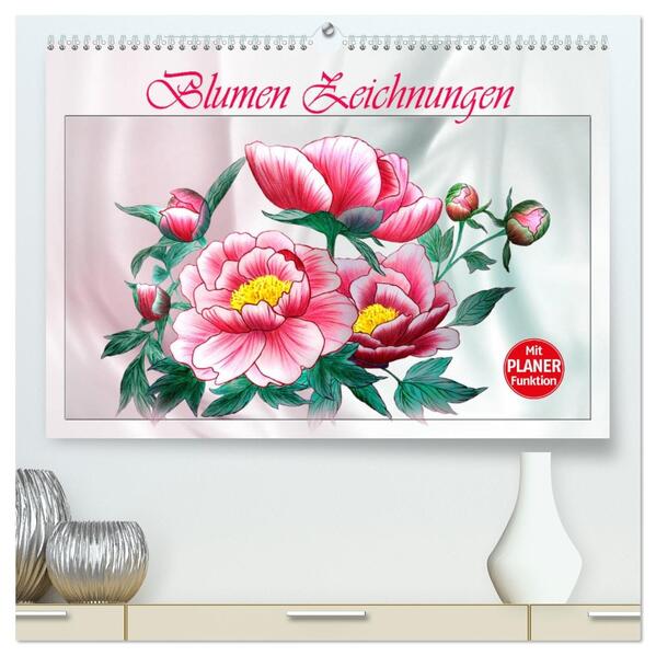 Blumen-Zeichnungen (hochwertiger Premium Wandkalender 2026 DIN A2 quer) Kunstdruck in Hochglanz