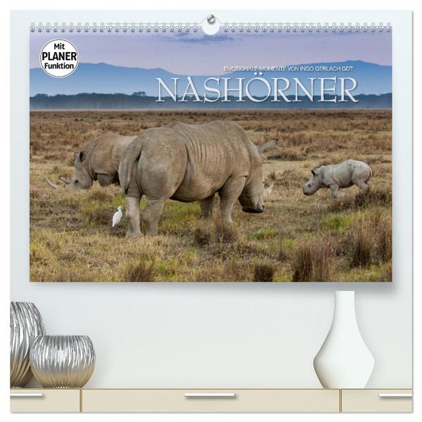 Emotionale Momente: Nashörner (hochwertiger Premium Wandkalender 2026 DIN A2 quer) Kunstdruck in Hochglanz