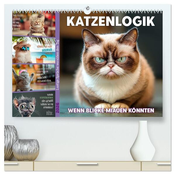 Katzenlogik - Wenn Blicke miauen könnten (hochwertiger Premium Wandkalender 2026 DIN A2 quer) Kunstdruck in Hochglanz