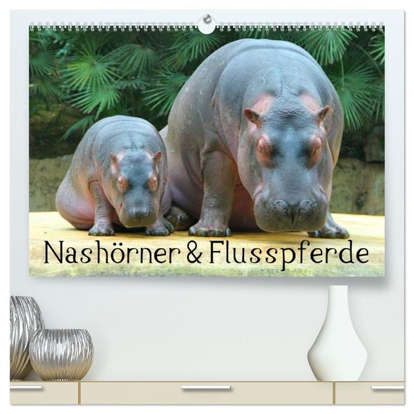 Nashörner & Flusspferde (hochwertiger Premium Wandkalender 2026 DIN A2 quer) Kunstdruck in Hochglanz