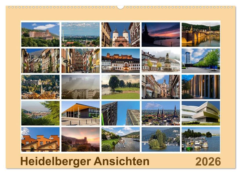 Heidelberg Views - Heidelberger Ansichten (Wandkalender 2026 DIN A2 quer) CALVENDO Monatskalender