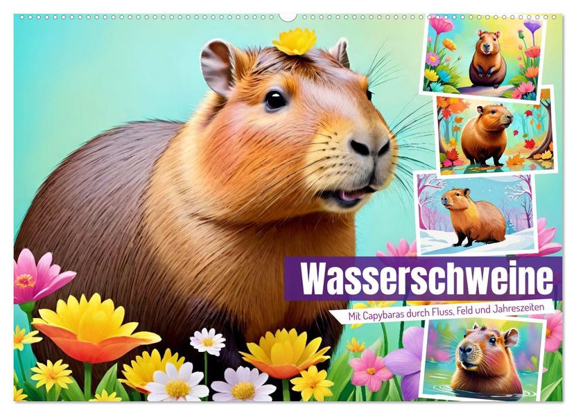 Wasserschweine. Mit Capybaras durch Fluss Feld und Jahreszeiten (Wandkalender 2026 DIN A2 quer) CALVENDO Monatskalender