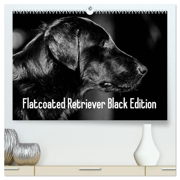 Flatcoated Retriever Black Edition (hochwertiger Premium Wandkalender 2026 DIN A2 quer) Kunstdruck in Hochglanz