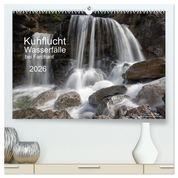 Kuhflucht Wasserfälle bei Farchant (hochwertiger Premium Wandkalender 2026 DIN A2 quer) Kunstdruck in Hochglanz