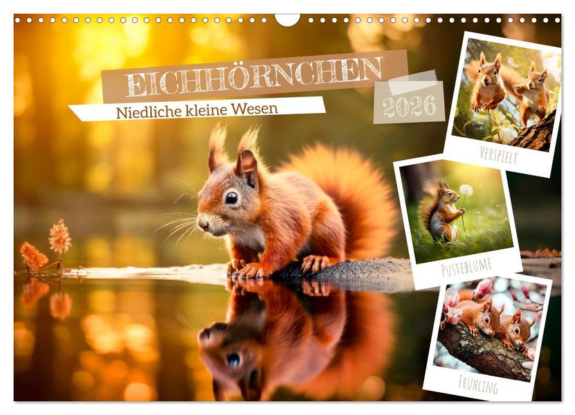 EICHHÖRNCHEN Niedliche kleine Wesen (Wandkalender 2026 DIN A3 quer) CALVENDO Monatskalender
