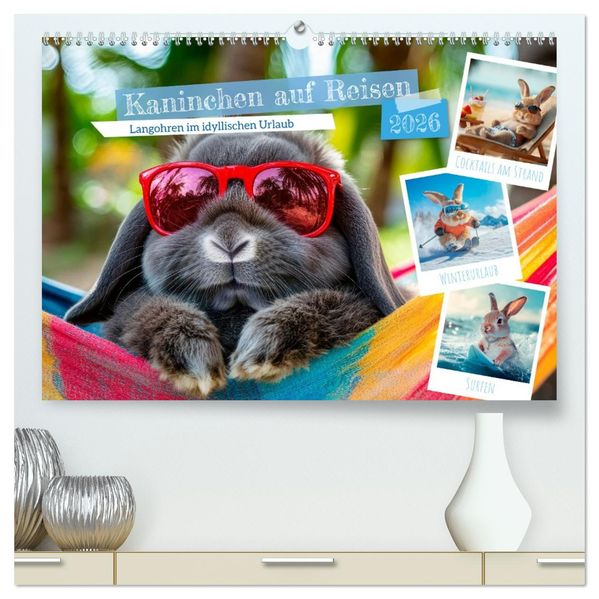 Kaninchen auf Reisen (hochwertiger Premium Wandkalender 2026 DIN A2 quer) Kunstdruck in Hochglanz