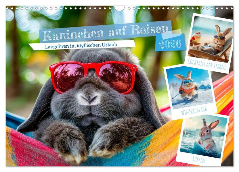 Kaninchen auf Reisen (Wandkalender 2026 DIN A3 quer) CALVENDO Monatskalender
