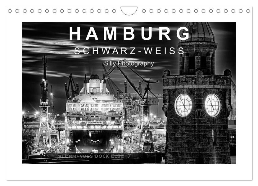 Hamburg in schwarz-weiss (Wandkalender 2026 DIN A4 quer) CALVENDO Monatskalender