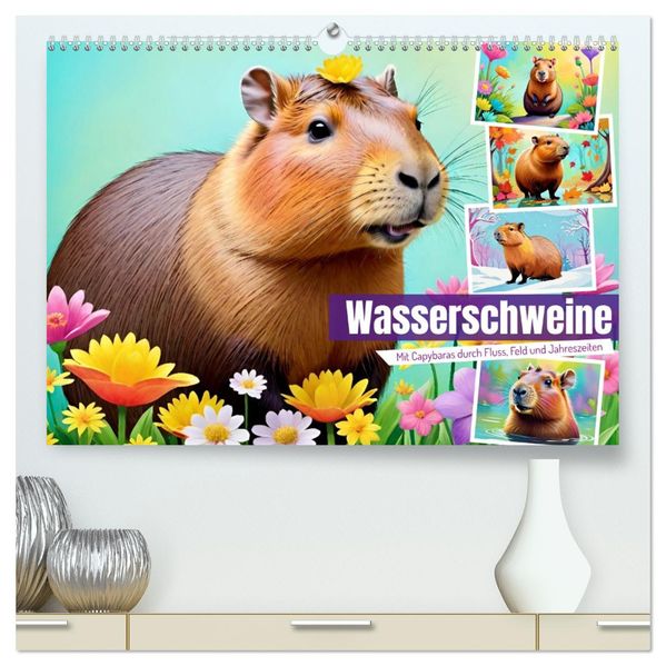 Wasserschweine. Mit Capybaras durch Fluss Feld und Jahreszeiten (hochwertiger Premium Wandkalender 2026 DIN A2 quer) Kunstdruck in Hochglanz