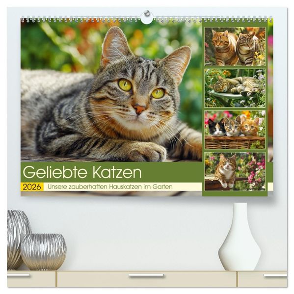 Geliebte Katzen. Unsere zauberhaften Hauskatzen im Garten (hochwertiger Premium Wandkalender 2026 DIN A2 quer) Kunstdruck in Hochglanz