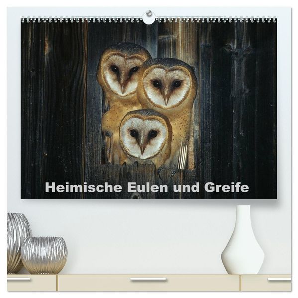 Heimische Eulen und Greife (hochwertiger Premium Wandkalender 2026 DIN A2 quer) Kunstdruck in Hochglanz