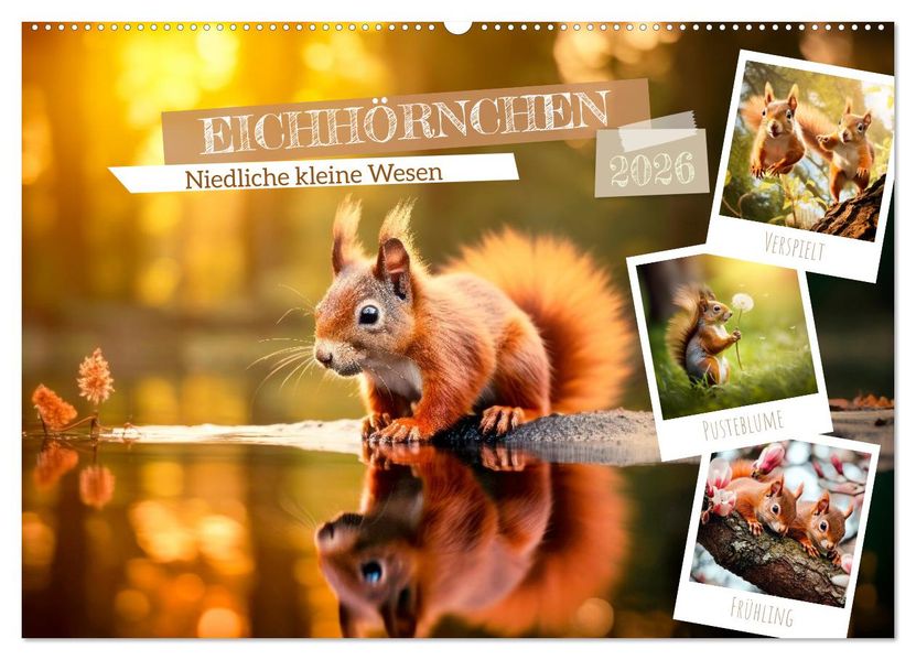 EICHHÖRNCHEN Niedliche kleine Wesen (Wandkalender 2026 DIN A2 quer) CALVENDO Monatskalender