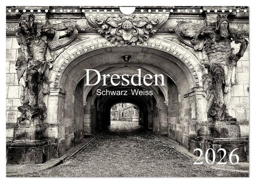 Dresden Schwarz Weiss 2026 (Wandkalender 2026 DIN A4 quer) CALVENDO Monatskalender
