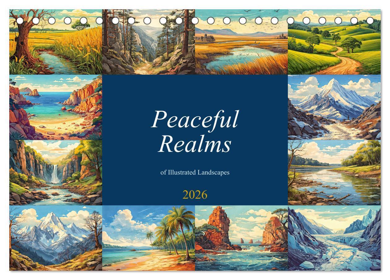Peaceful Realms of Illustrated Landscapes (Desk Calendar 2026 DIN A5 landscape) CALVENDO 12 Month DeskCalendar