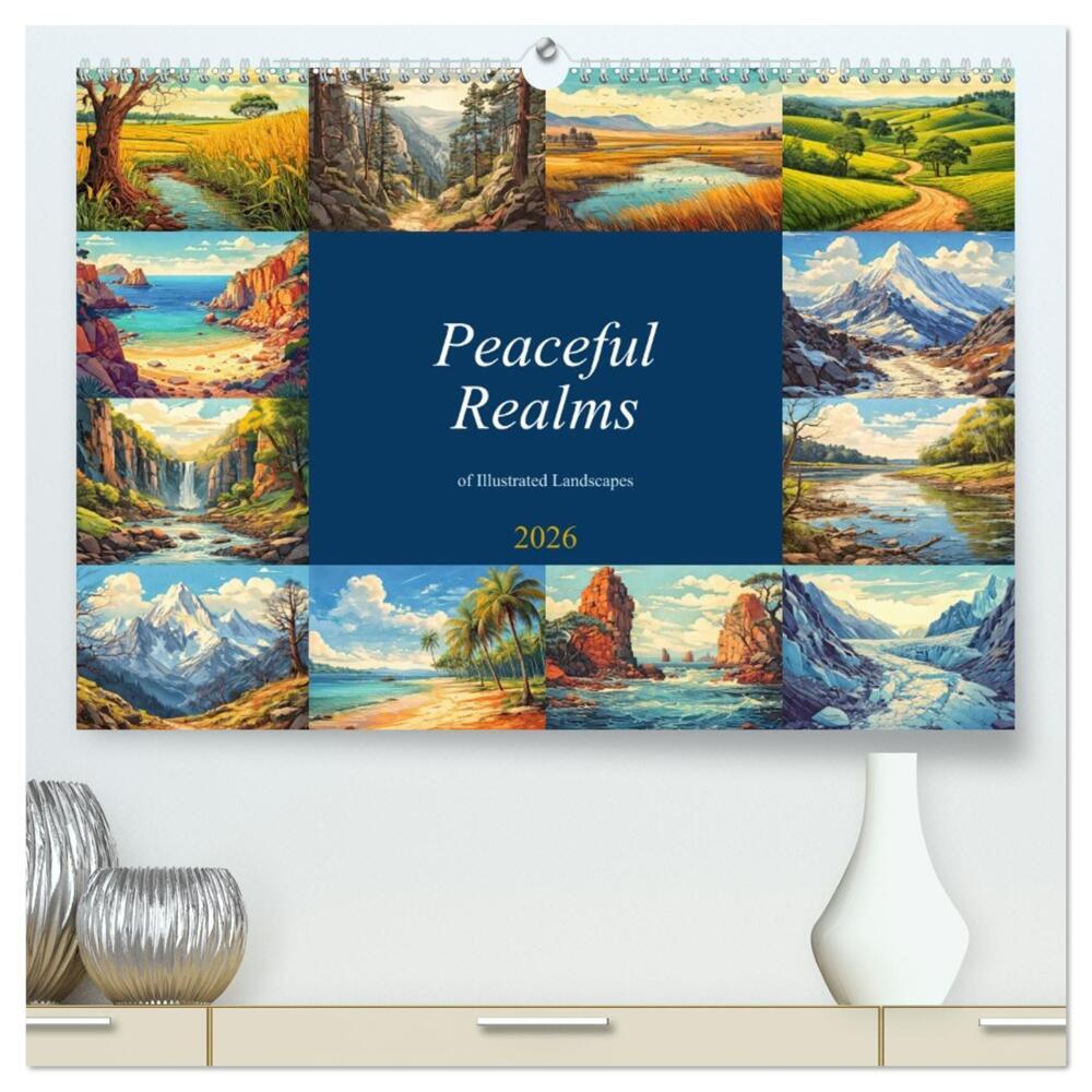 Peaceful Realms of Illustrated Landscapes (High Quality Premium Wall Calendar 2026 DIN A2 landscape)CALVENDO 12 Month Wall Calendar
