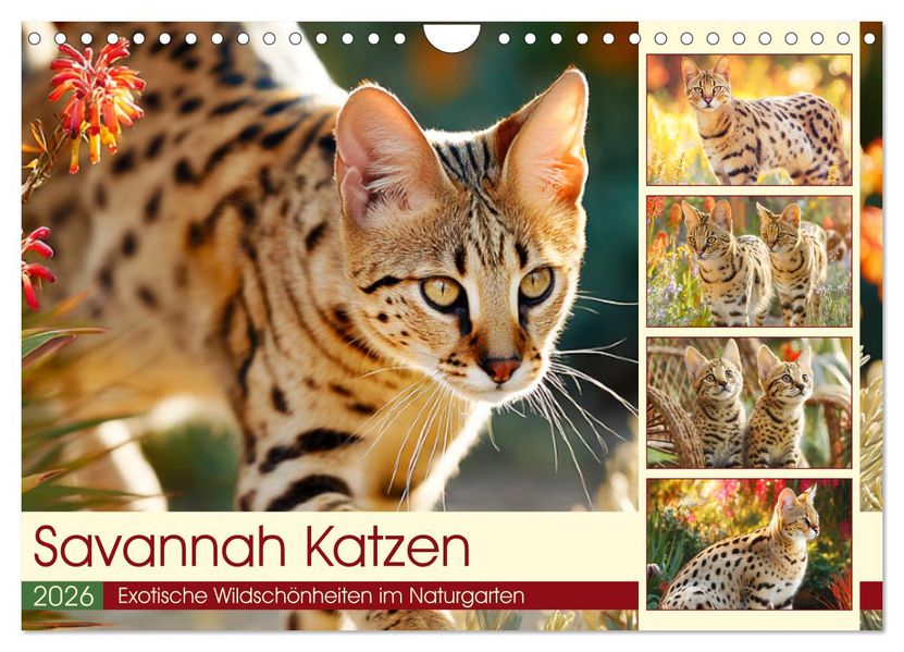 Savannah Katzen. Exotische Wildschönheiten im Naturgarten (Wandkalender 2026 DIN A4 quer) CALVENDO Monatskalender
