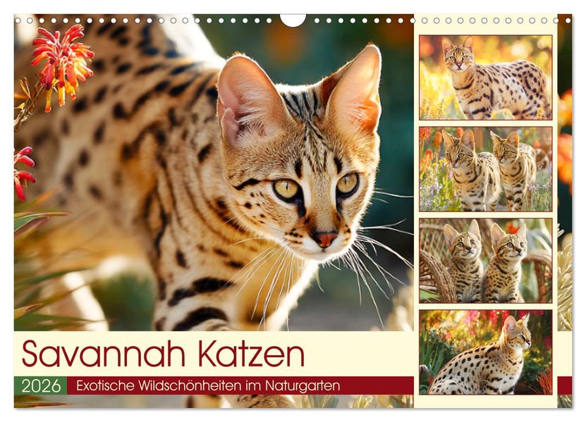 Savannah Katzen. Exotische Wildschönheiten im Naturgarten (Wandkalender 2026 DIN A3 quer) CALVENDO Monatskalender