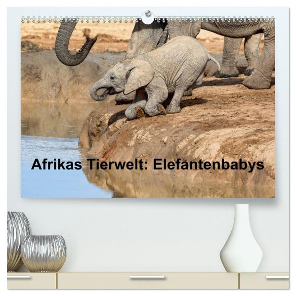 Afrikas Tierwelt: Elefantenbabys (hochwertiger Premium Wandkalender 2026 DIN A2 quer) Kunstdruck in Hochglanz