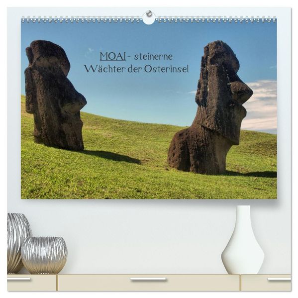 MOAI - steinerne Wächter der Osterinsel (hochwertiger Premium Wandkalender 2026 DIN A2 quer) Kunstdruck in Hochglanz