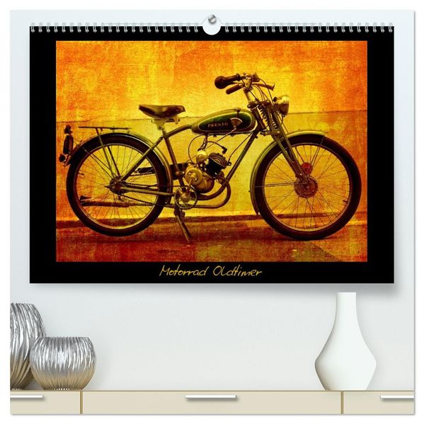 Motorrad Oldtimer (hochwertiger Premium Wandkalender 2026 DIN A2 quer) Kunstdruck in Hochglanz
