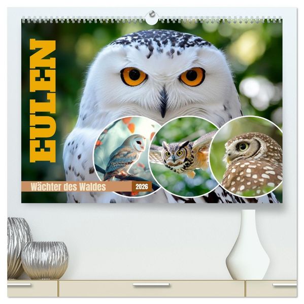 EULEN Wächter des Waldes (hochwertiger Premium Wandkalender 2026 DIN A2 quer) Kunstdruck in Hochglanz