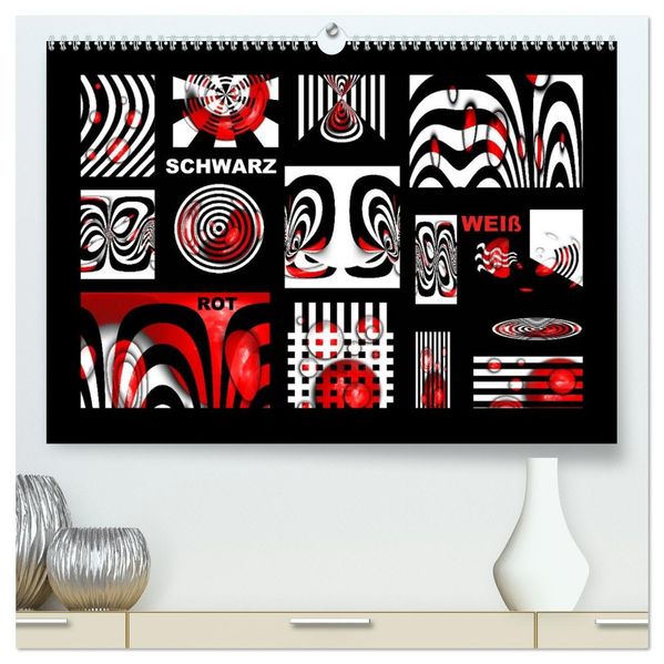 SCHWARZ WEIß ROT (hochwertiger Premium Wandkalender 2026 DIN A2 quer) Kunstdruck in Hochglanz