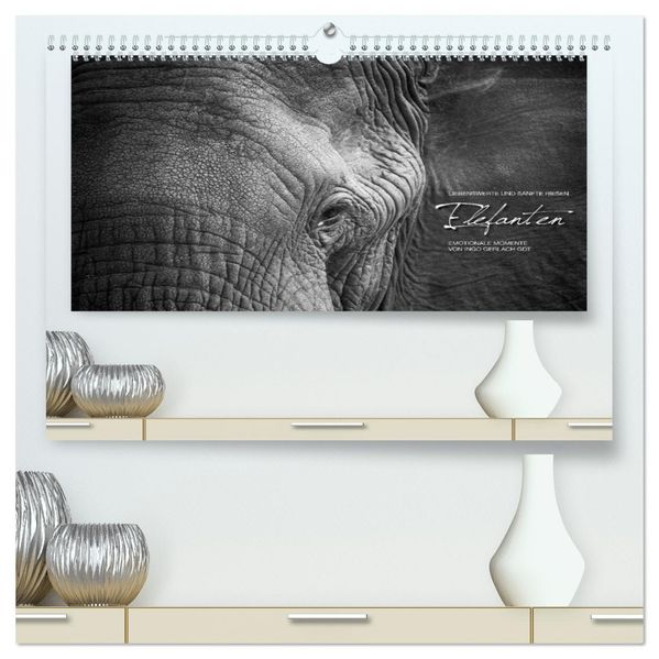 Emotionale Momente: Elefanten in black & white (hochwertiger Premium Wandkalender 2026 DIN A2 quer) Kunstdruck in Hochglanz