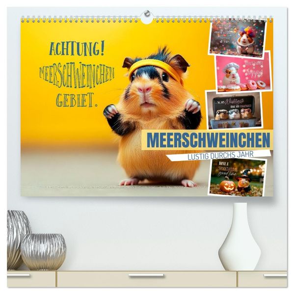 Meerschweinchen LUSTIG DURCHS JAHR (hochwertiger Premium Wandkalender 2026 DIN A2 quer) Kunstdruck in Hochglanz
