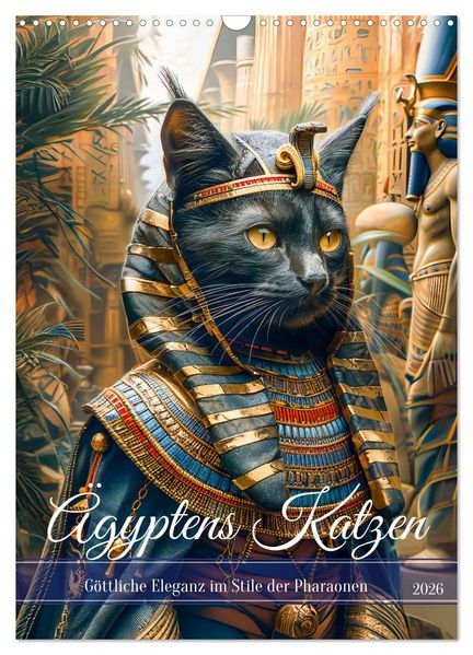 Ägyptens Katzen - Göttliche Eleganz im Stile der Pharaonen (Wandkalender 2026 DIN A3 hoch) CALVENDO Monatskalender