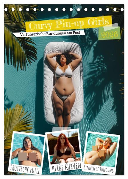 Curvy Pin-up Girls - Verführerische Rundungen am Pool (Tischkalender 2026 DIN A5 hoch) CALVENDO Monatskalender