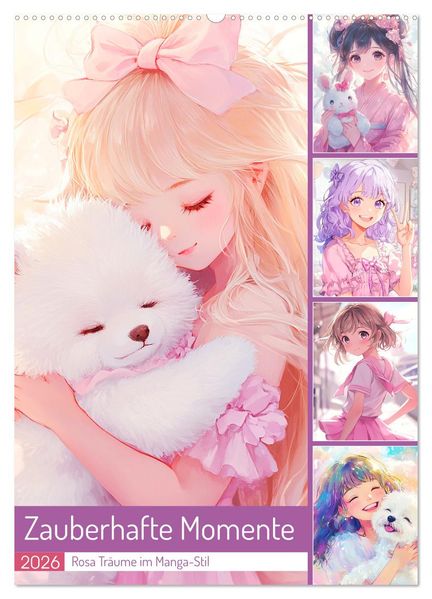 Zauberhafte Momente. Rosa Träume im Manga-Stil (Wandkalender 2026 DIN A2 hoch) CALVENDO Monatskalender