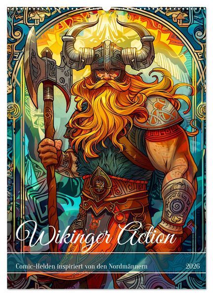 Wikinger Action - Comic-Helden inspiriert von den Nordmännern (Wandkalender 2026 DIN A2 hoch) CALVENDO Monatskalender