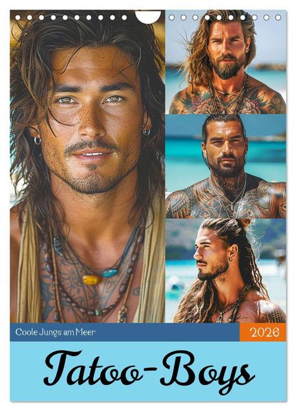 Tattoo-Boys. Coole Jungs am Meer (Wandkalender 2026 DIN A4 hoch) CALVENDO Monatskalender