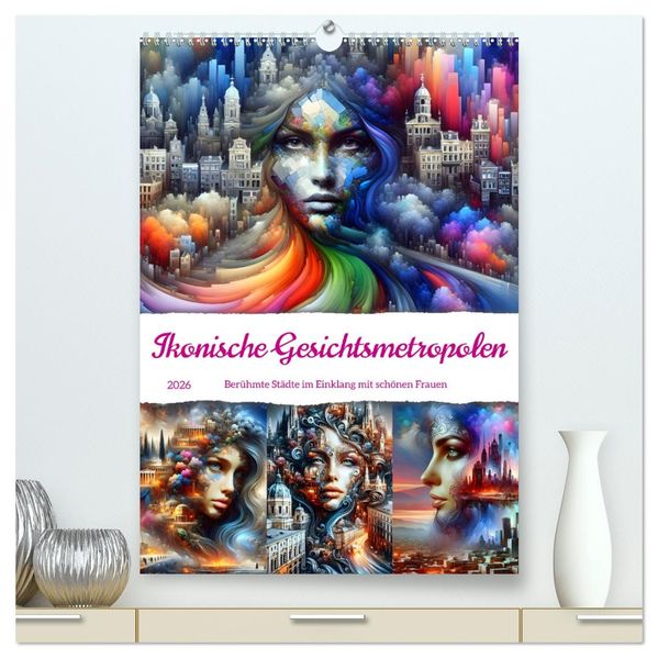 Ikonische Gesichtsmetropolen (hochwertiger Premium Wandkalender 2026 DIN A2 hoch) Kunstdruck in Hochglanz