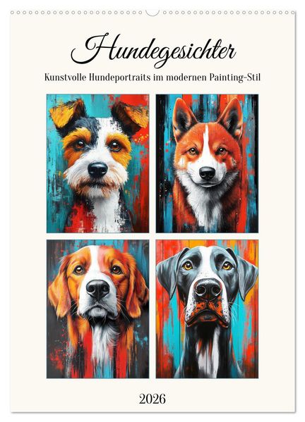 Hundegesichter. Kunstvolle Hundeportraits im modernen Painting-Stil (Wandkalender 2026 DIN A2 hoch) CALVENDO Monatskalender