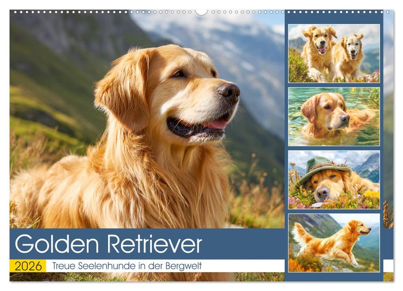 Golden Retriever. Treue Seelenhunde in der Bergwelt (Wandkalender 2026 DIN A2 quer) CALVENDO Monatskalender