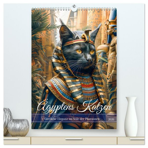 Ägyptens Katzen - Göttliche Eleganz im Stile der Pharaonen (hochwertiger Premium Wandkalender 2026 DIN A2 hoch) Kunstdruck in Hochglanz