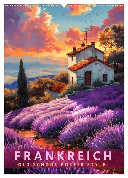 Frankreich - Old School Poster Style (Wandkalender 2026 DIN A2 hoch) CALVENDO Monatskalender