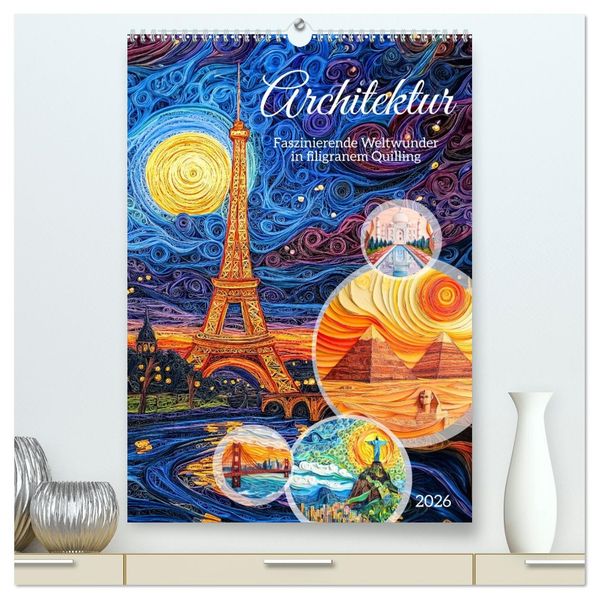 Architektur - Faszinierende Weltwunder in filigranem Quilling (hochwertiger Premium Wandkalender 2026 DIN A2 hoch) Kunstdruck in Hochglanz