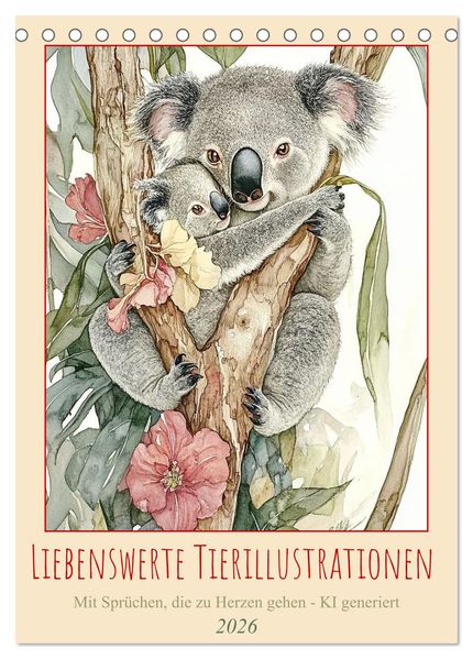 Liebenswerte Tierillustrationen (Tischkalender 2026 DIN A5 hoch) CALVENDO Monatskalender